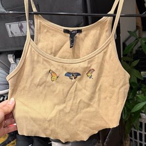 Forever 21 Tan Camisole with Butterfly Embroidery